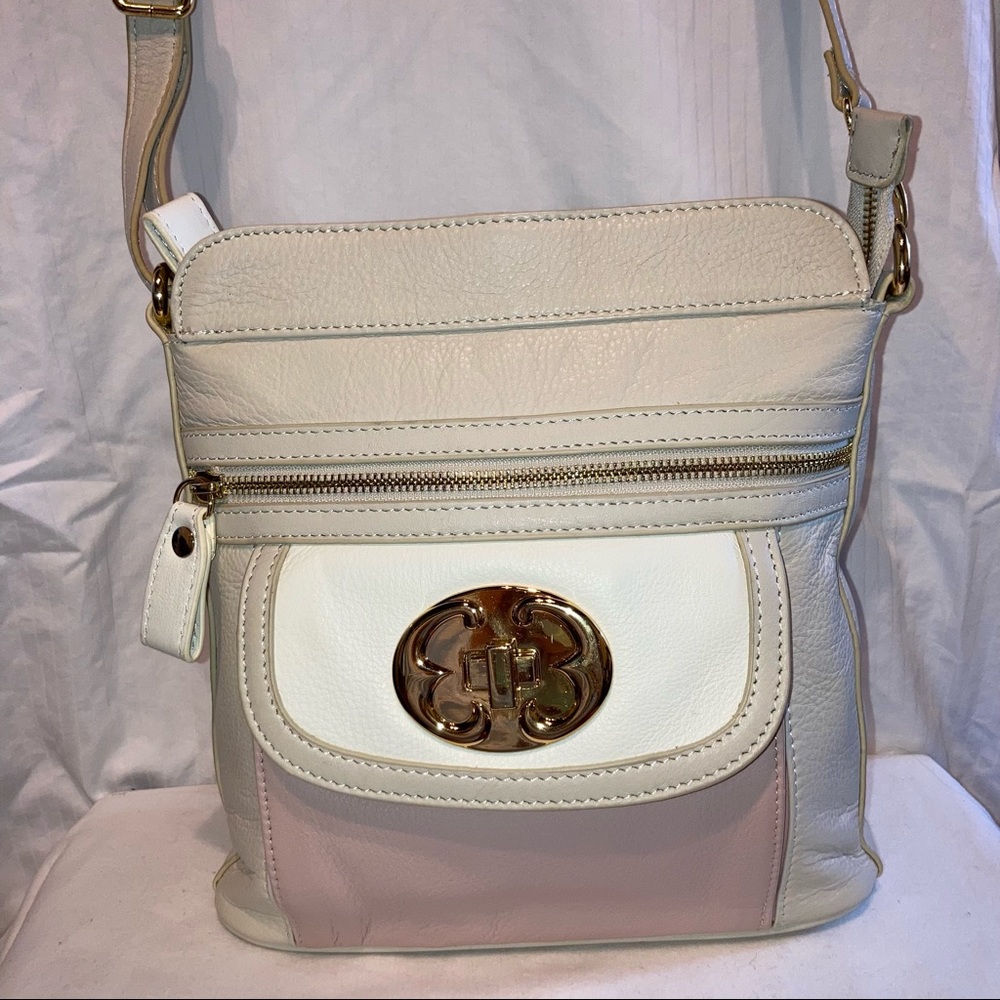 Emma Fox beige and pink leather crossbody bag